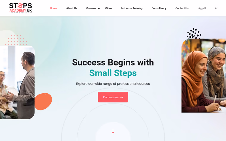 Screenshot of the Steps Academy website